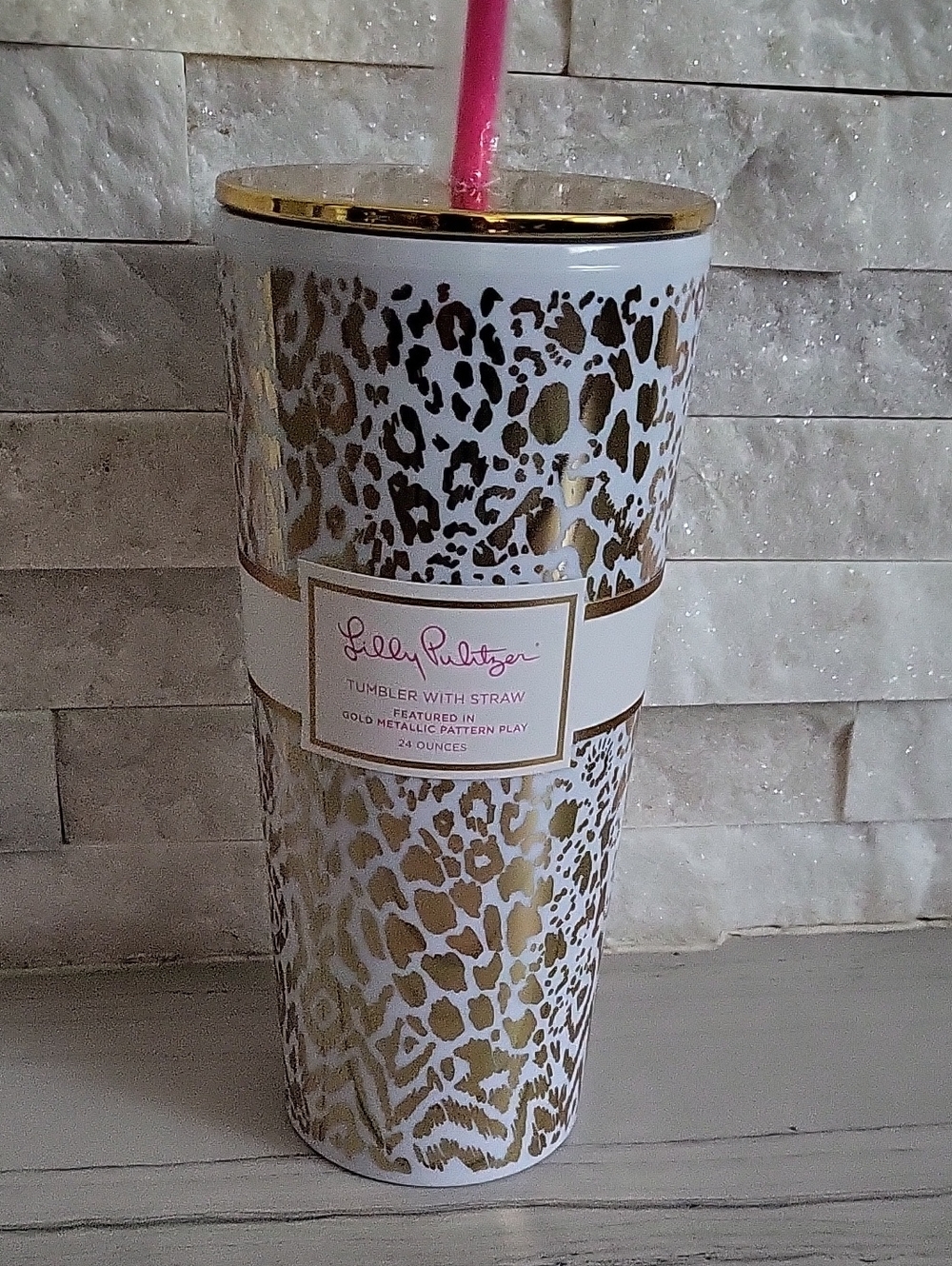 Lilly Tulitzer tumbler with straw Golden 24oz
